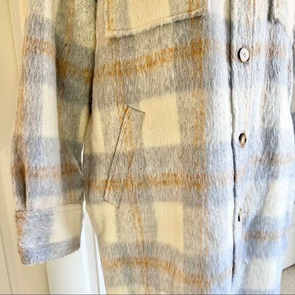 Reformation Ainslie Wool-Blend Long Jacket in Light Blue Plaid Large MSRP $268 - Picture 8 of 14